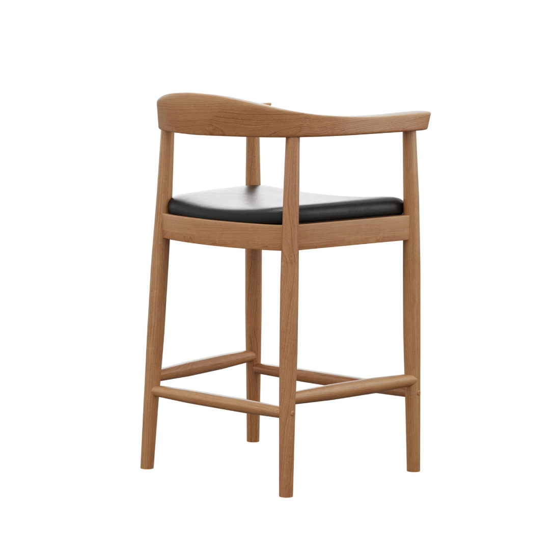 Rut – Nordic bar stool in birch with beige fabric upholstery