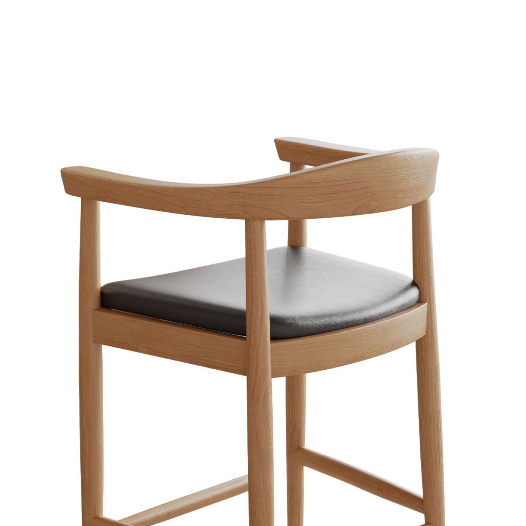 Rut – Nordic bar stool in birch with beige fabric upholstery