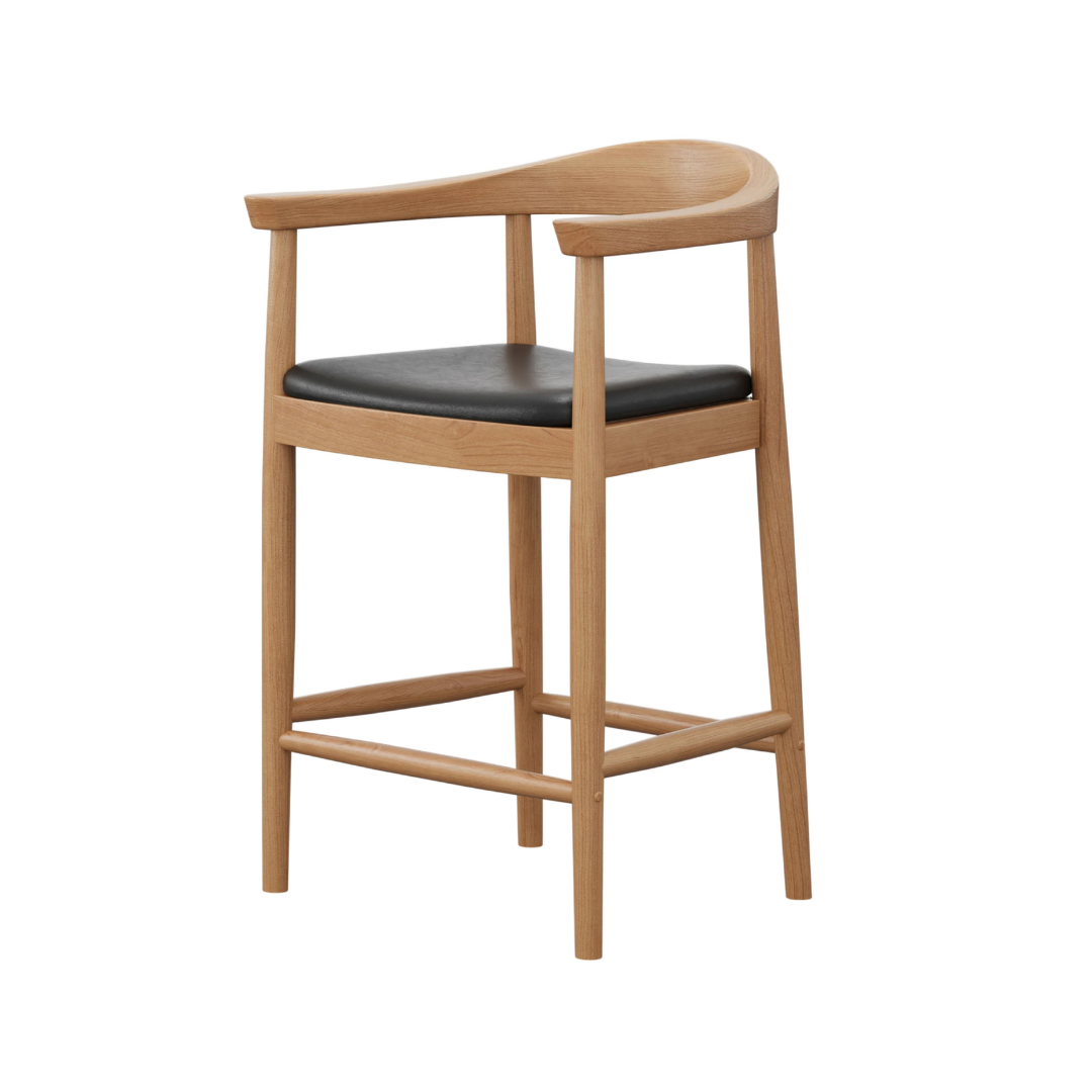 Rut – Nordic bar stool in birch with beige fabric upholstery